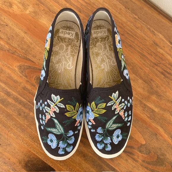 Keds Rifle Paper Co Botanical Black Platform Slip-on Sneakers - Size 8 - Picture 2 of 9